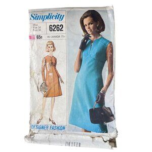 60s Simplicity 6262 Sewing Pattern Size 14 Juniors & Misses One Piece Dress CUT